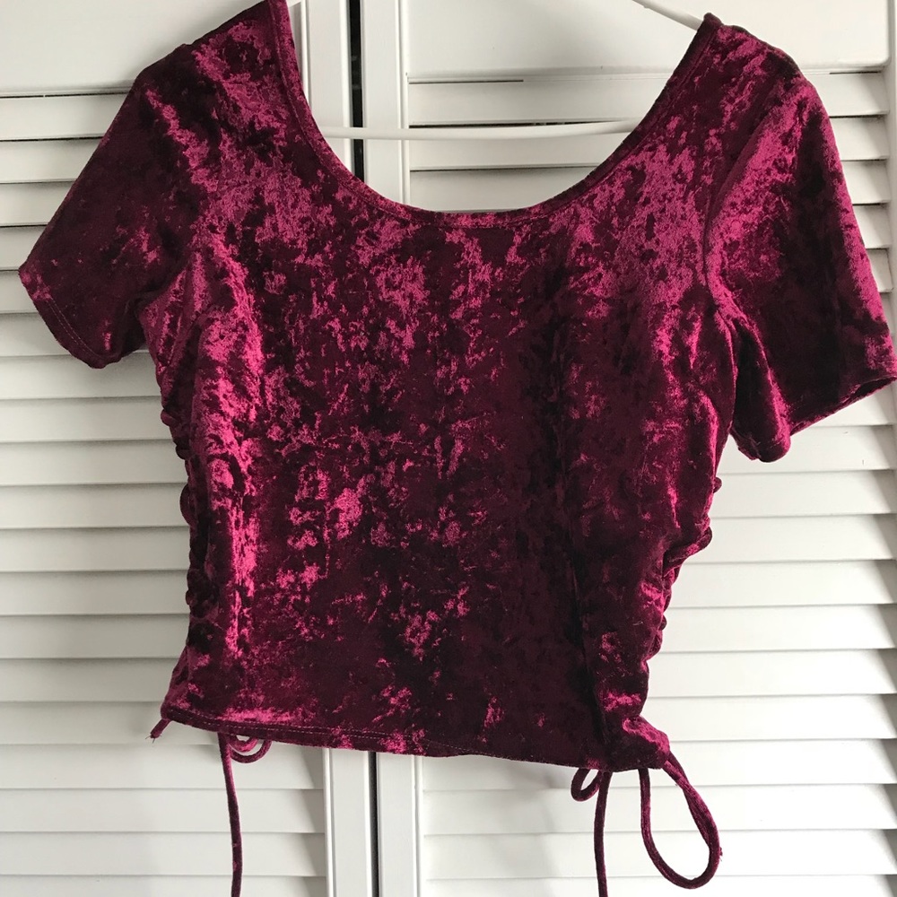LA Hearts- Velvet Lace up crop top